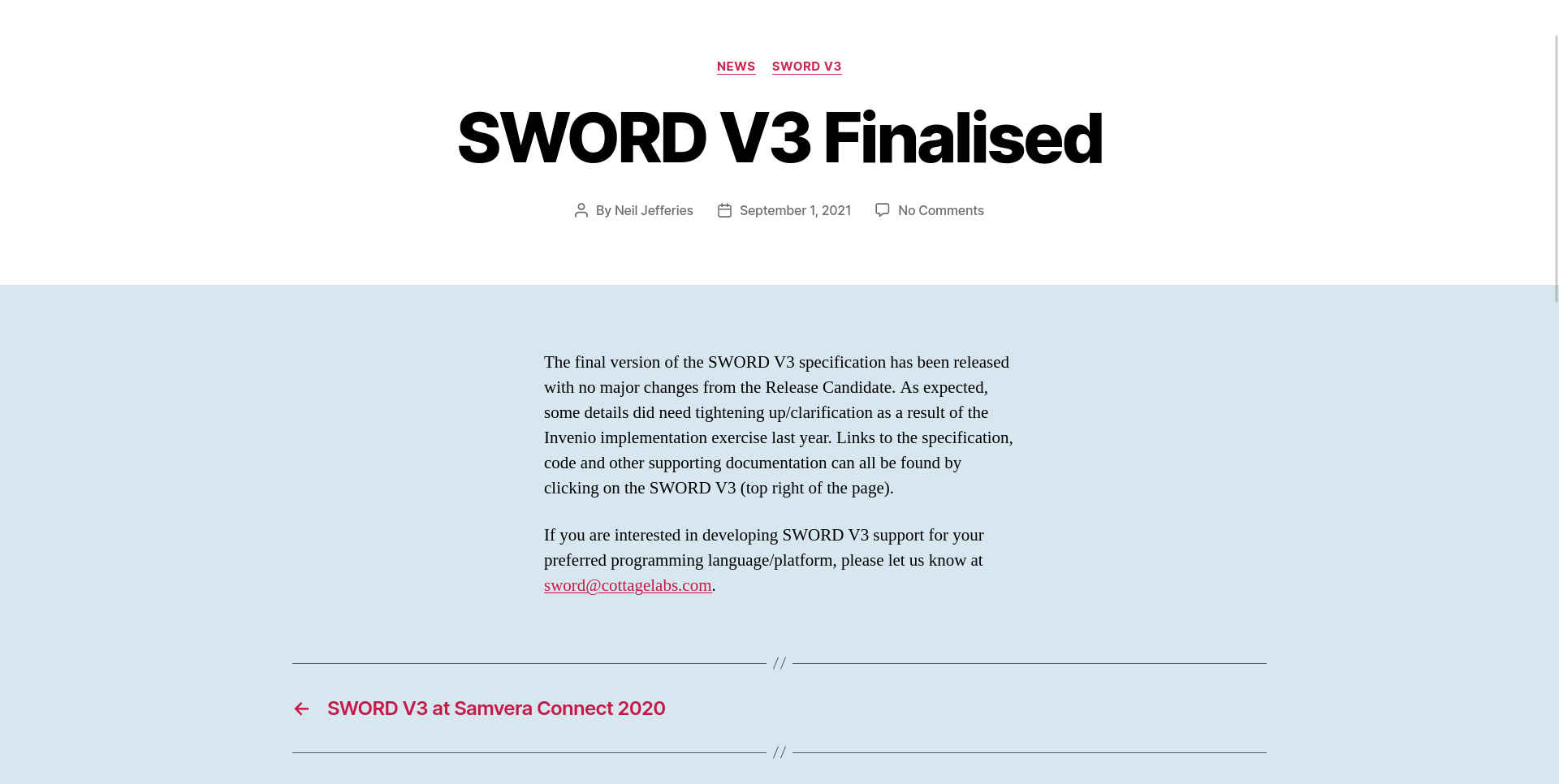 screenshot from SWORD project